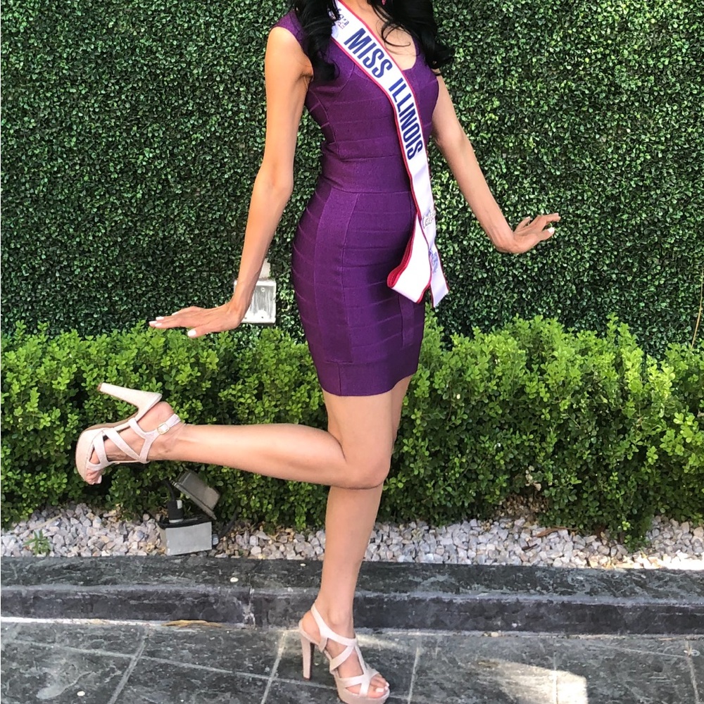 Elegant Purple with Metallic accent Bodycon dress